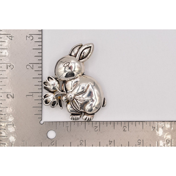 MJ Vintage Easter Bunny Rabbit Pin Brooch Pendant Big Heavy Chunky Signed BinBP - Picture 12 of 12